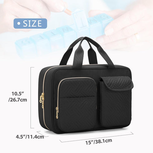 Travel-Friendly Black Pill Organizer for Medication - Durable Storage Bag