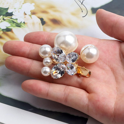 Small Sparkly Pearl Rhinestone Hair Clips - Set of 5 PCS Butterfly Hair Accessories for Women Girls in Wedding Prom