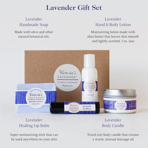 Victoria's Lavender Bath and Body Products Gift Set - Handmade Soap, Lotion, Lip Balm, Body Candle for Women, Lavender