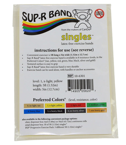 CanDo 10-6301 Sup-R Latex Free Exercise Band, 5' Singles, X-Light, Yellow