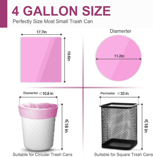Charmount Small Trash Bags, 4 Gallon Garbage Bags, Unscented, 80 Count, Hot Pink for Kitchen Bedroom