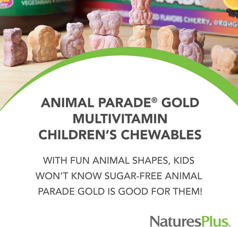 Natures Plus Animal Parade Gold Children's Multivitamin, Grape Flavor, 120 Chewable Tablets, 60 Servings