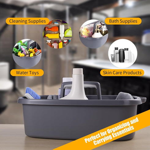 Omirome 2-Pack Large Gray Cleaning Caddy for Cleaning Supplies with Handle - Portable Plastic Tote Organizer