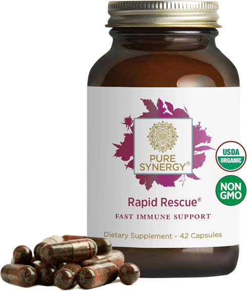 PURE SYNERGY Rapid Rescue Organic Immune Support Capsules with Echinacea, Elderberry, and Olive Leaf Extracts (42