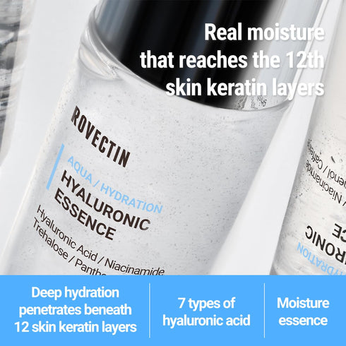 ROVECTIN Aqua Hyaluronic Essence - 7 Layers Hyaluronic Acid Facial Toner with Niacinamide & Panthenol, 6.08 fl.oz