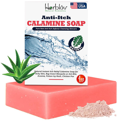 Herblov Natural Instant Itch Relief Soap Bar - Calming Calamine Soap for Itchy