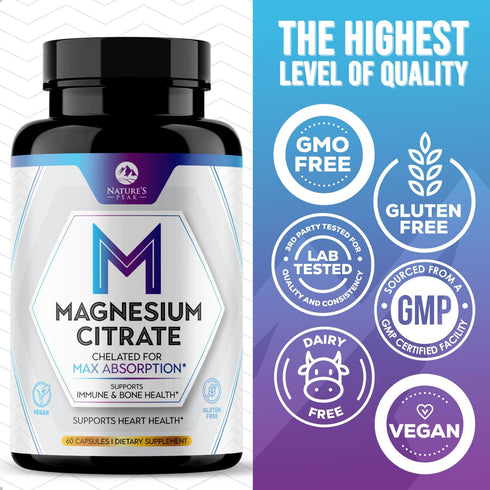 Magnesium Supplement 1000mg | Extra Strength Complex for Muscle, Nerve, Bone & Heart Health | 60 Veggie Capsules