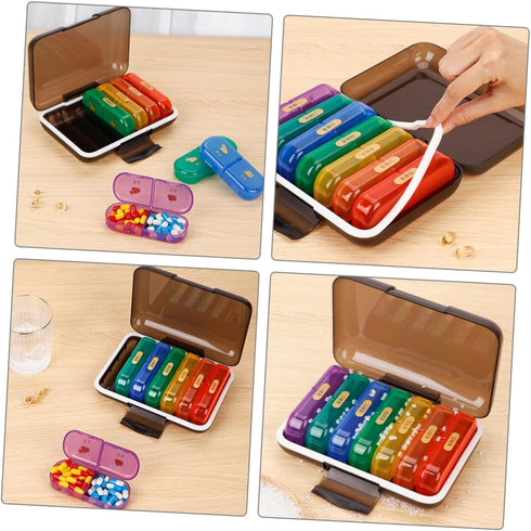 HAMPPLIES 7-Day Weekly Pill Organizer Medicine Storage Case with Compartments Portable Travel Pharmacy Box Small