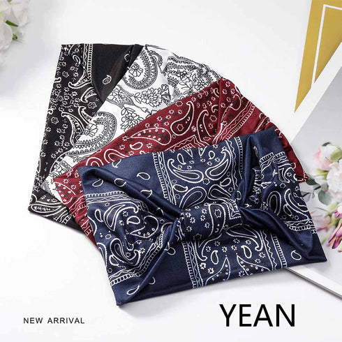 Yean Boho Wide Headbands, Black Stretch Hair Bands, Elastic Turbans for Women and Girls (Pack of 4)