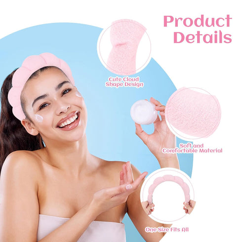 Pink Spa Headband for Washing Face, Terry Cloth Puffy Headbands for Women Girls Skincare Accessories
