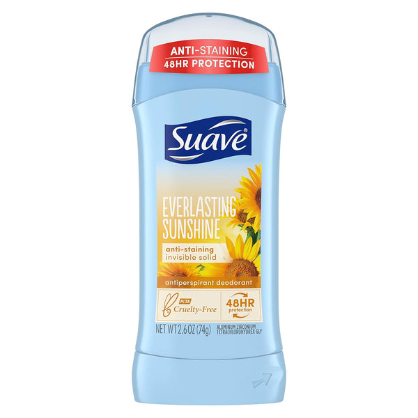 Suave Deodorant Antiperspirant Stick, 48-Hour Odor Protection, Everlasting Sunshine, 2.6 oz