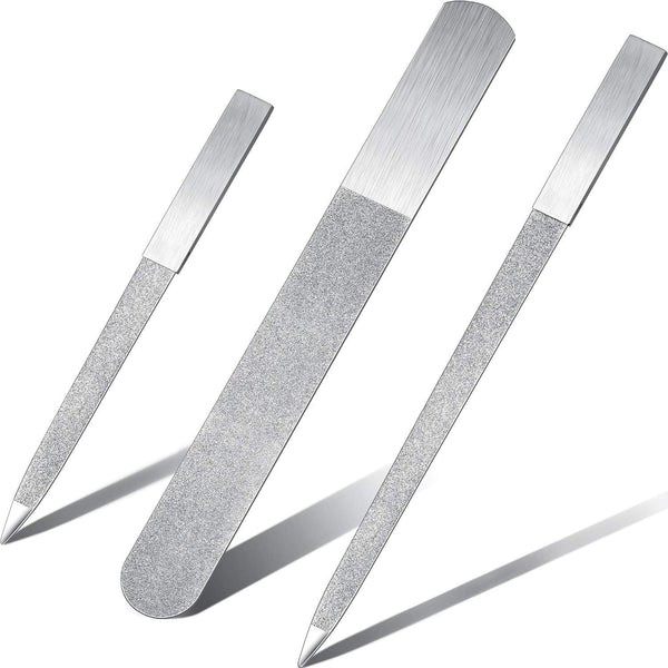 Mudder 3 Pcs Diamond Nail File Set, Stainless Steel Double Side Nail File for Salon Home and Travel
