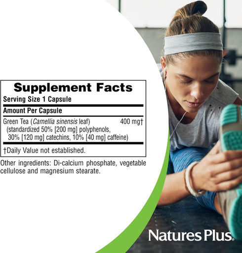 NaturesPlus Herbal Actives Green Tea - 60 Capsules - Non-GMO, Vegan, Gluten Free, 60 Servings