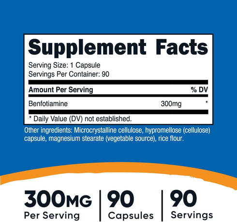 Nutricost Benfotiamine 300mg, 90 Capsules - Gluten Free, Non-GMO, and Vegetarian Friendly