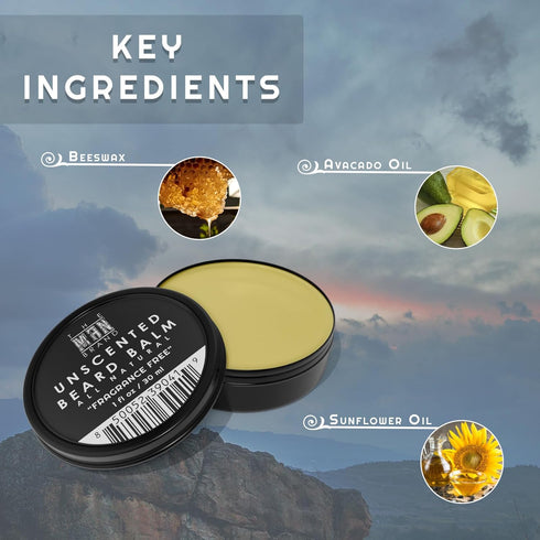 Unscented Beard Balm No Scent 1 oz - Fragrance Free Leave-In Conditioner for Men