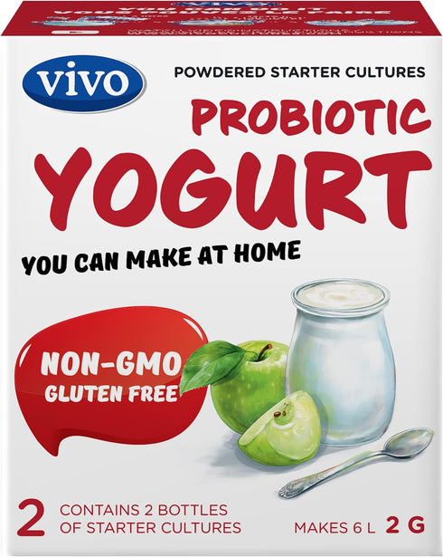 VIVO Probiotic Yogurt Starter/Natural (5 boxes. 10 Bottles) Makes up to 30 quarts of yogurt.