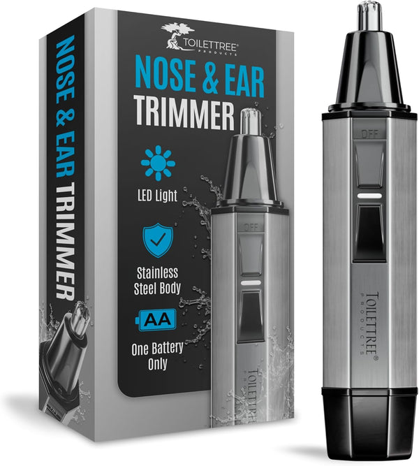ToiletTree Products Men's Grooming Trimmer - Stainless Steel Nose & Ear Hair Trimmer with LED Light - Heavy-Duty Casing