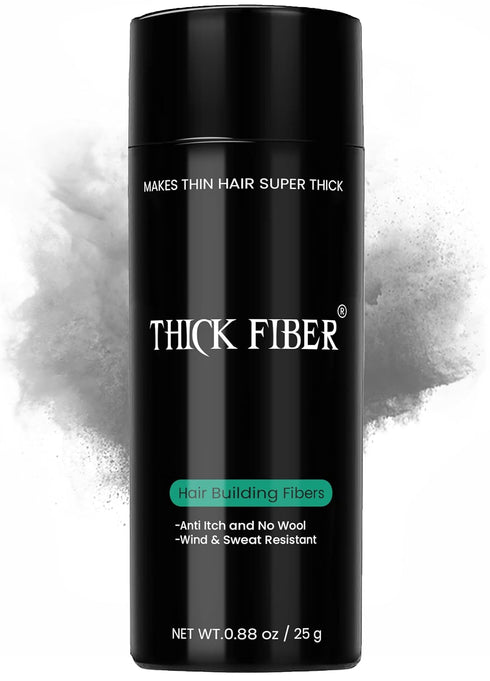 THICK FIBER Hair Fibers for Thinning Hair & Bald Spots (GRAY) - 25g Bottle, Conceals Hair Loss in Seconds, Hair Powder