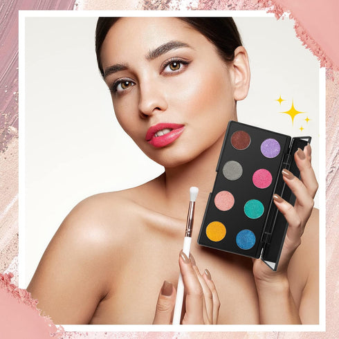 2 Pcs Empty Magnetic Eyeshadow Palette, Plastic Makeup Palette with Mirror and 30 Round Adhesive Stickers, Black
