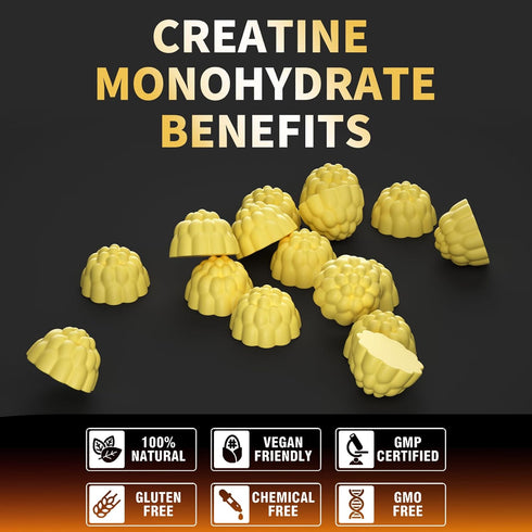 Creatine Monohydrate Gummies, 5g per Serving, Sugar Free, Vegan, Pineapple Flavor, 120 Count for Men & Women