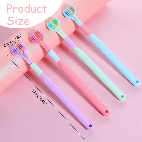 JJUNW 4Pcs 3 Set Sided Toothbrush Adult, Deeply and Thoroughly to Clean Teeth and Gums Colorful Soft Bristle Three