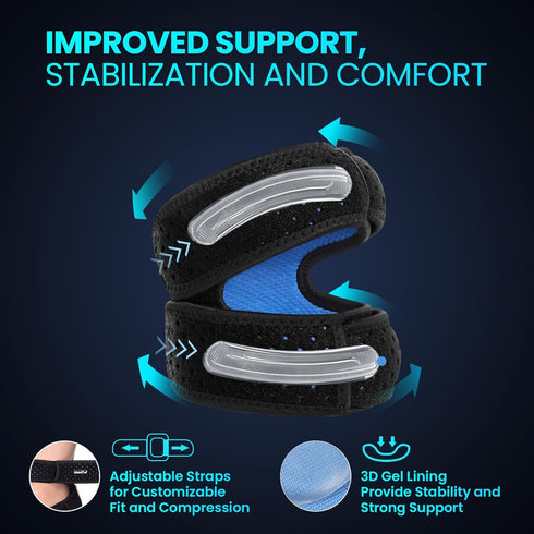 Welnove Patellar Tendon Support Strap - 2 Pack Knee Braces for Men and Women, Adjustable Knee Strap for Pain Relief