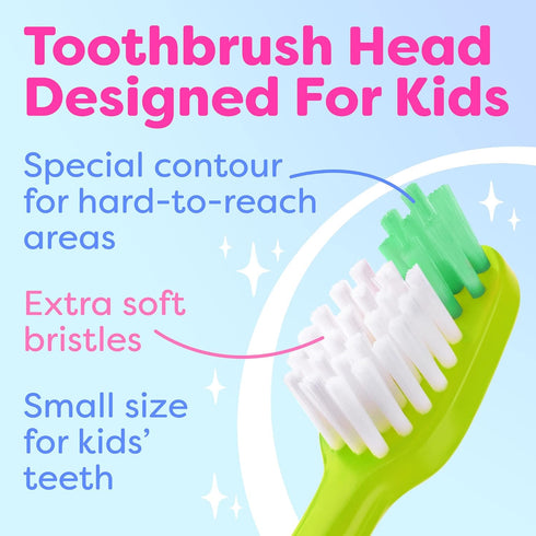Kids Toothbrush 4 Pack, Soft Contoured Bristles, Child Sized Brush Heads with Suction Cup for Easy Storage