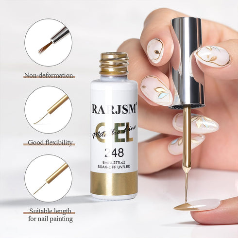 RARJSM Metallic Gel Liner Nail Art Set | Silver Bronze Gold 2pcs Mirror Chrome Gel Polish