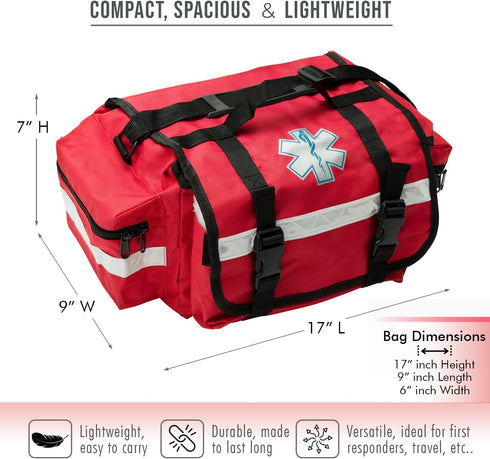 NOVAMEDIC 17 9 7 Professional Red First Responder Bag x x | Empty EMT Trauma Kit Carrier with Removable Dividers