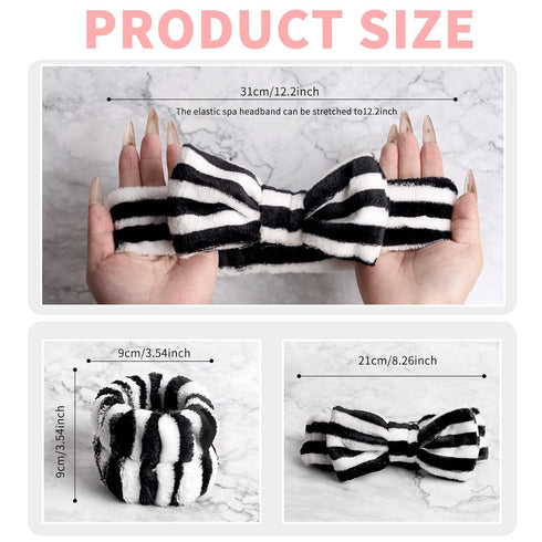 WSYUB Makeup Headband, Spa Headband and Wristband Set, Headband for Washing Face, Self Skin Care Headband for Women Girls,Black and White Headband