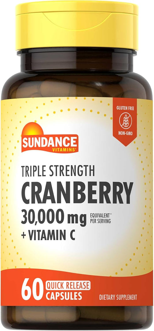 Triple Strength Cranberry 30000 mg with Vitamin C | 60 Capsules, Non-GMO and Gluten Free by Sundance