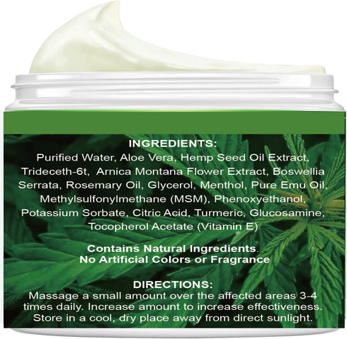 Healpark 8.5 oz hemp Cream - fl -with Arnica,MSM, Turmeric, Menthol, Aloe