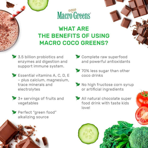 MacroLife Naturals MacroCoco Greens Chocolate Superfood Powder for Kids, 7oz (32 Servings)