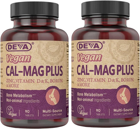 DEVA Vegan Calcium Magnesium Supplement Plus - 90 Tablets, Zinc, Vitamin C, D, K, Sugar Free & Gluten Free, 2-Pack