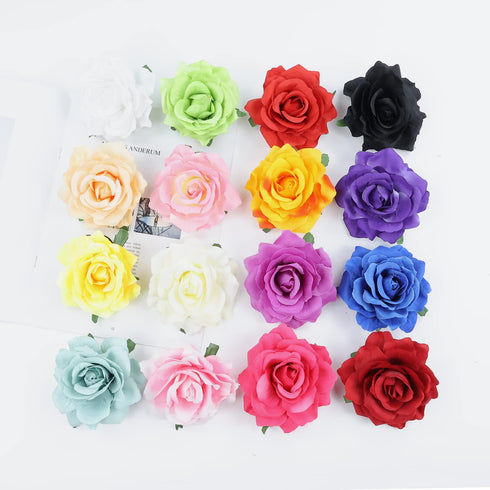 Lawie 16 Pack Colorful Handmade Large Rose Flower Hair Bow Wreath Garland, Elastic Stretchy Hair Ties
