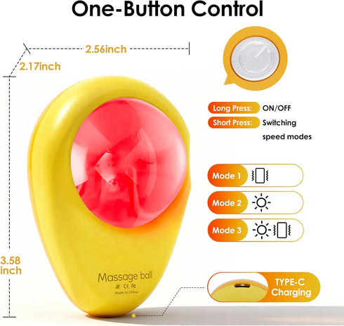 Red Light Vibrating Massage Ball - Handheld Trigger Point Tool for Deep Tissue Massage and Myofascial Release, Portable