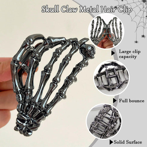 Metal Skull Hand Hair Clip, 1 Pcs Gunmetal Hair Claw Clip for Thin Hair, Punk & Y2K Style