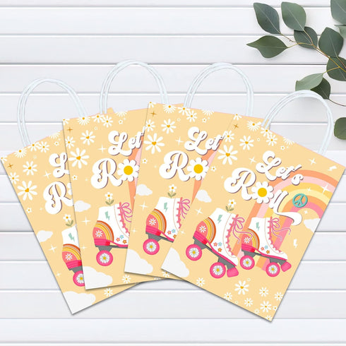 Tyndallrays 16 Pieces Retro Groovy Roller Skates Goodie Bags for Birthday Party Supplies