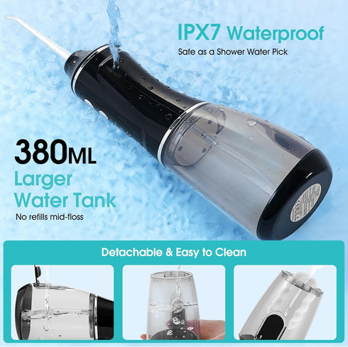 Lunstelia 380ML 8 3 IPX7 Cordless Water Dental Flosser for Teeth Cleaning, Large Water Tank & Jet Tips, Portable Oral