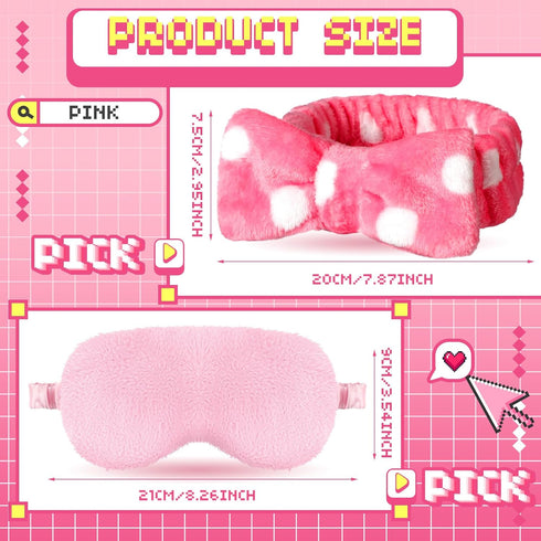 Newcotte 24 Pcs Sleepover Party Supplies for Girls, Includes 12 Pcs Plush Sleep Eye Mask and 12 Pcs Bow Hair Band, Plush Bow Headbands, Fur Face Wash Headband Faux Fur Mask for Women (Cute Style)