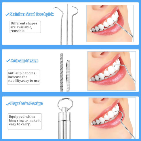 Dental Teeth Pick 7 Pack, Stainless Steel Toothpick Kit, Dental Tools for Teeth Cleaning with Holder