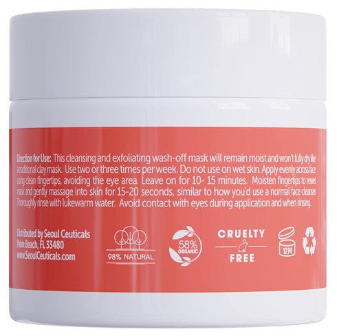 SeoulCeuticals Korean Face Scrub, 2oz, Exfoliating Face Mask for Glass Skin - Kaolin Clay + Charcoal Cream Exfoliant