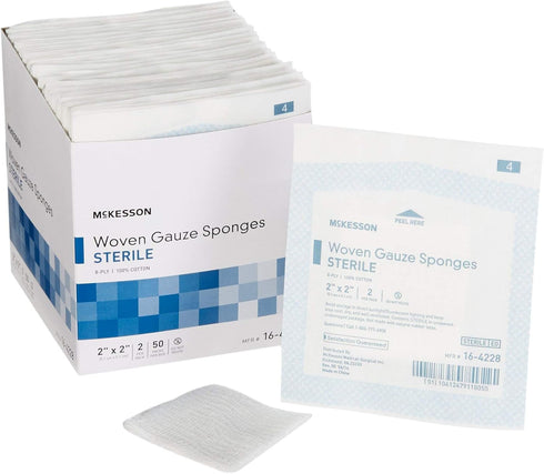 McKesson 8-Ply Sterile Gauze Sponges, 2" x 2", 50 Packs Total 100 Sterile Sponges