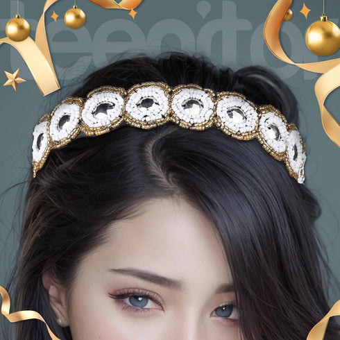 Teenitor 5pcs Rhinestone Beaded Hairbands for Women, Handmade Crystal Beaded Elastic Head Bands, 20-26.8"(51-68cm)