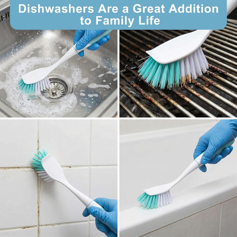 Lemecima 16 Set 11.8 Inch Pcs Light Blue Kitchen Scrub Dish Brush with Handle, Long Dishwashing Scrubber with Stiff