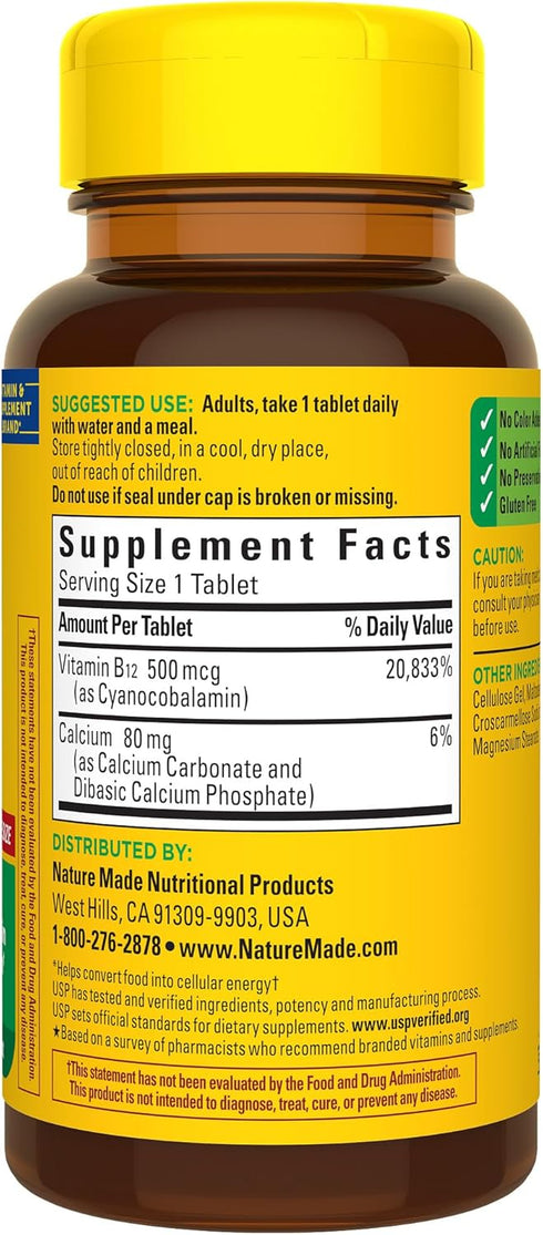 Nature Made Vitamin B12 500 mcg, 200 Tablets, 200 Day Supply
