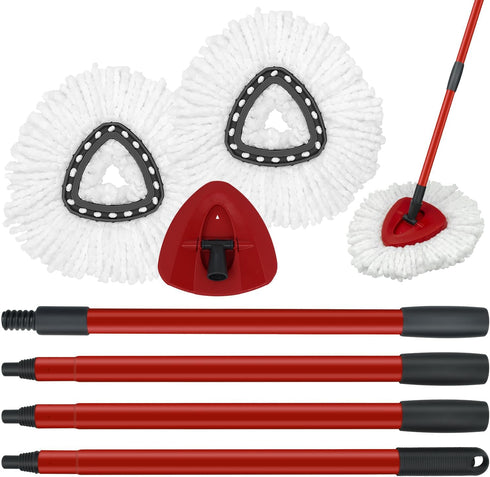 Mop Handle and Mop Base Replacements, 2 Microfiber Mop Head Refills for O Ceda EasyWring 1-Tank Spin Mop System