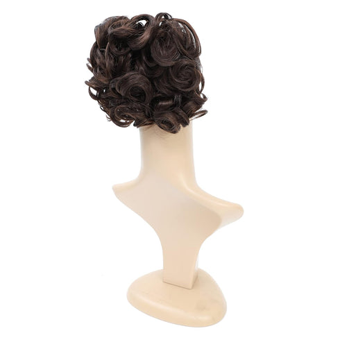 SWACC Short Messy Curly Dish Hair Bun Extension, Easy Stretch Combs, Clip in Ponytail, Dark Brown-4#