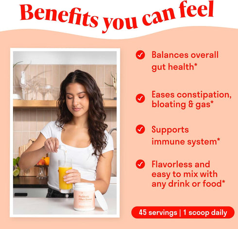 Prebiotic Fiber Powder - Unflavored & Sugar Free | 45 Servings Organic Soluble Fiber Supplement for Gut Health