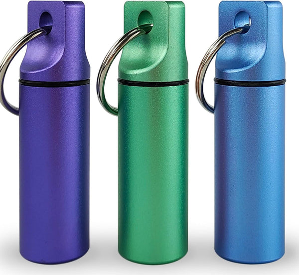 Portable Small Pill Organizer Box, Waterproof Keychain Pill Holder Metal Case with Keyring for Outdoor Camping Travel